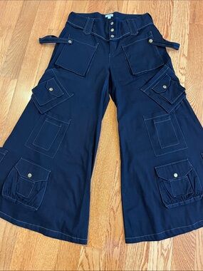 Cordelia Black/Dark Navy Wide-Leg Cargo Jumpsuit Pants